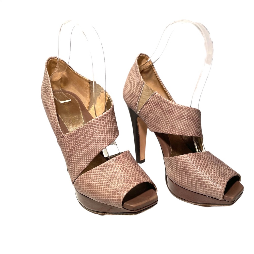 Dana Davis Tan Snakeskin Leather Suede Women’s Sz 7 High Heel